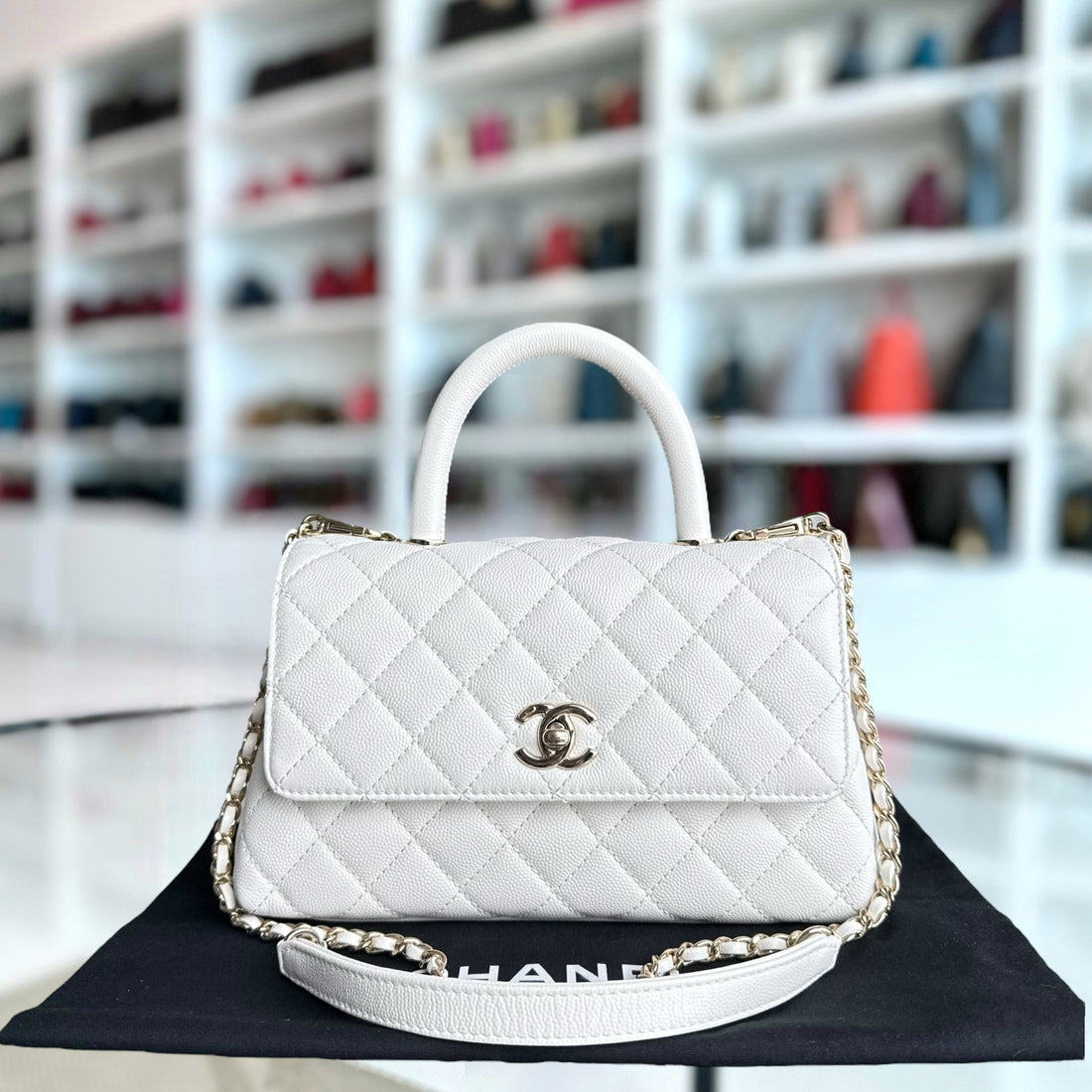 Chanel Coco Handle Small - Togo/epsom/caviar/clemence/callfskin/cowhide/lambskin Quilted Snow White Gold Hardware Microchip
