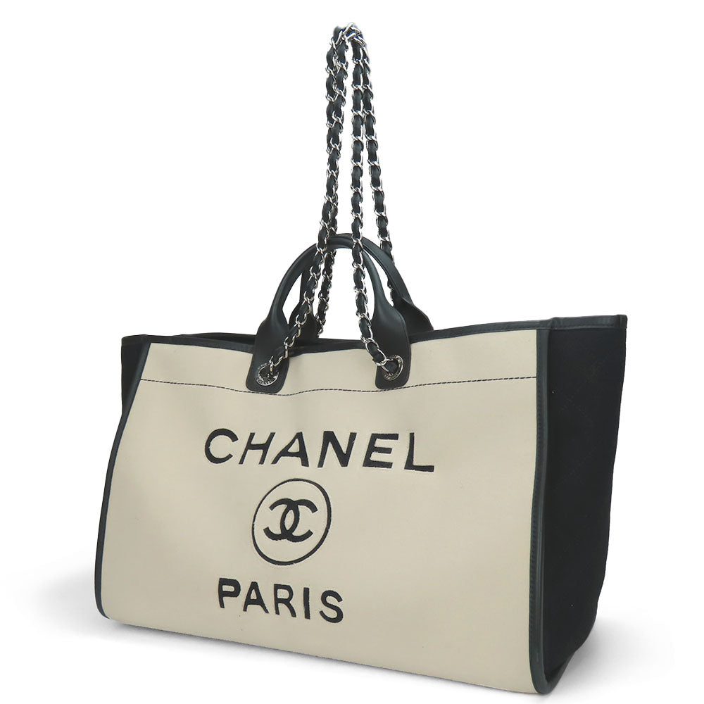 Chanel Wool Leather Tote Bag Deauville