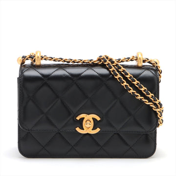 Chanel Lambskin  Chain Shoulder Bag Black G  AS2615