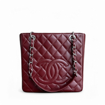 Chanel PST Petite Shopping Tote - Togo/epsom/caviar/clemence/callfskin/cowhide/lambskin Quilted Burgundy Dark Red Silver Hardware Series 18