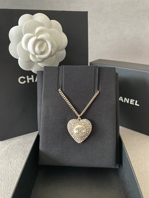 CC Heart Crystal Pendant Necklace Gold Chanel