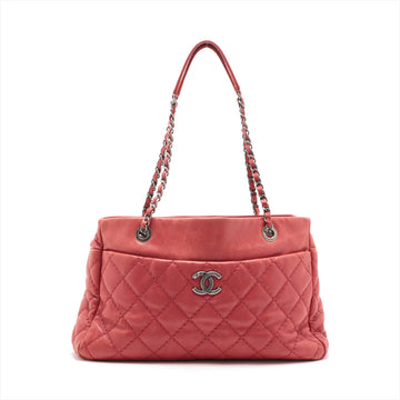 Chanel Coco Leather Chain Top Bag Red Black X Silver G  18th