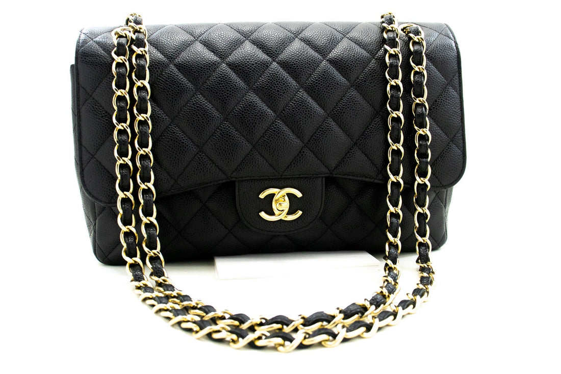 Top Quality Chanel Classic Large 11" Chain Shoulder Bag W New Black Caviar