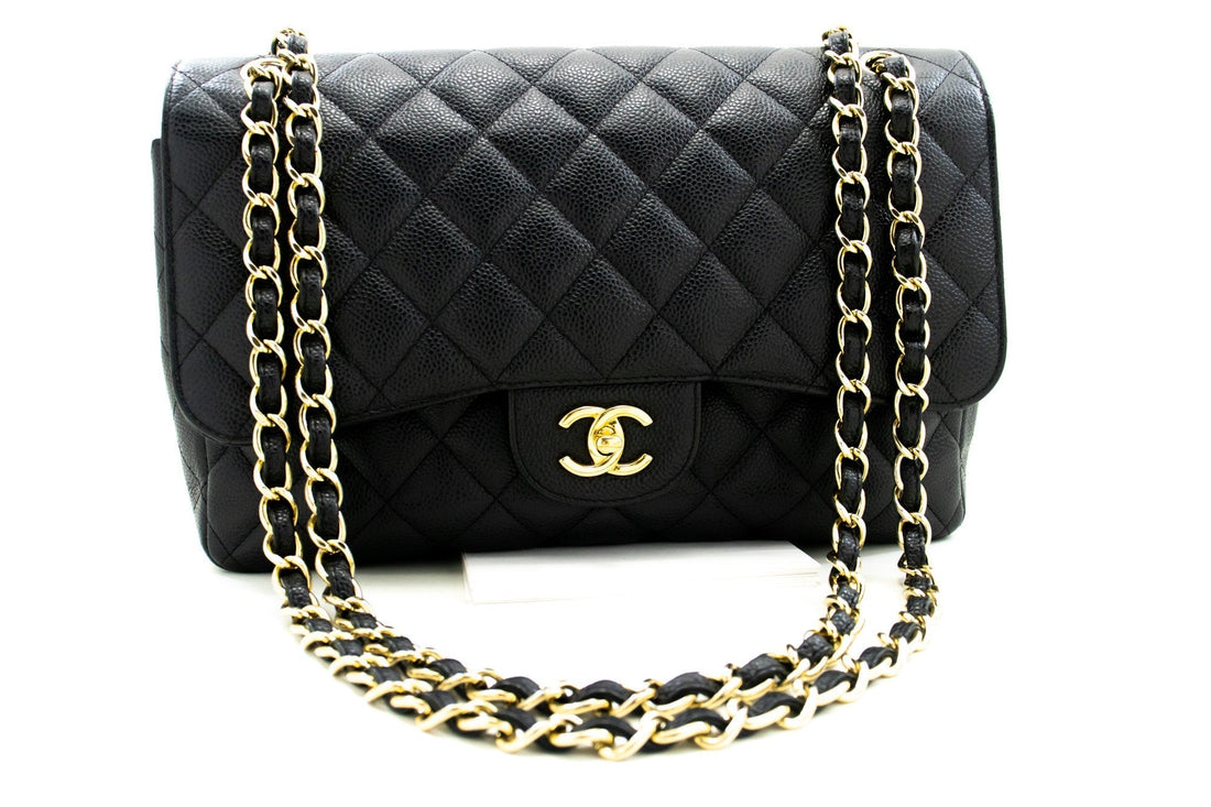 Chanel Classic Large " Chain Shoulder Bag W New Black Caviar