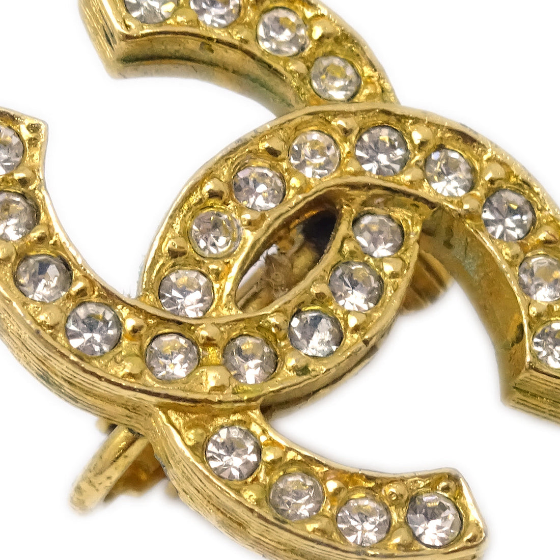 Chanel CC Rhinestone Earrings Clip-On Gold 2084