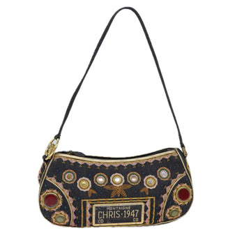 CHRISTIAN Top quality Dior Hand Bag Canvas Blue Gold Auth 85438A
