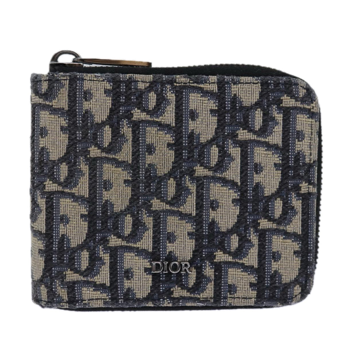 CHRISTIAN Top quality Dior Trotter Canvas Zip Wallet Navy Silver Auth 85809