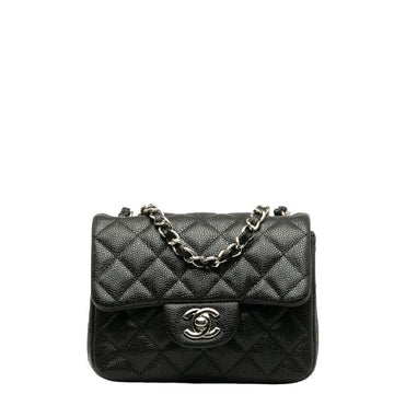 Chanel  Chanel Mini Mattress Shoulder Bag Caviar Skin Black Silver