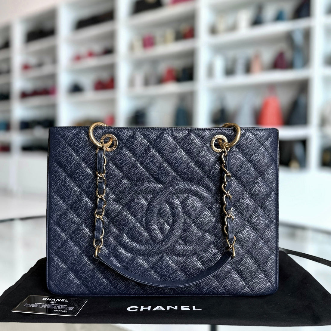 Chanel GST Grand Shopping Tote - Togo/epsom/caviar/clemence/callfskin/cowhide/lambskin Quilted Dark Blue Gold Hardware Series 19