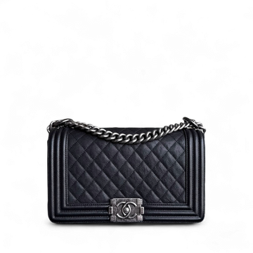 Chanel Boy Medium - Togo/epsom/caviar/clemence/callfskin/cowhide/lambskin 25CM Quilted Black Ruthenium Silver Hardware Series 23