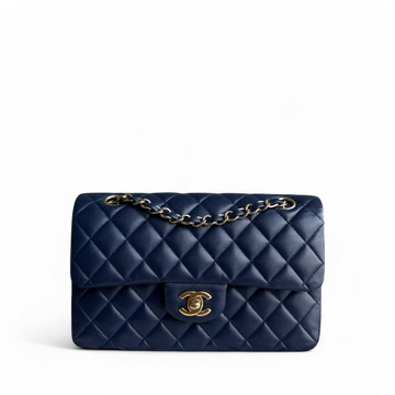 Chanel Classic Flap Small - Togo/epsom/caviar/clemence/callfskin/cowhide/lambskin 23CM Quilted Dark Blue Gold Hardware Series 24