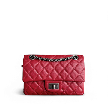 Chanel 2.55 Reissue Mini - 20CM Quilted Aged CalBNkin Red Ruthenium Silver Hardware Series 16