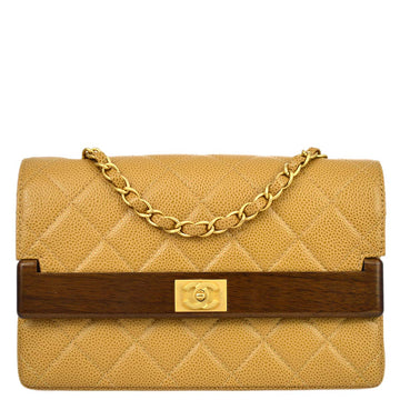 Chanel 2003-2004 Beige Caviar Straight Flap Shoulder Bag
