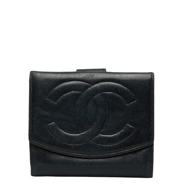 Chanel DECACOCO Double Hook Fed Wallet Black Leather  CHANEL