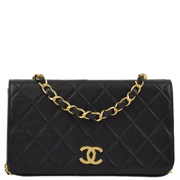 Chanel 2000-2001 Black Lambskin Pushlock Mini Full Flap Shoulder Bag