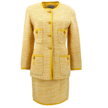 Chanel Setup Suit Collarless Jacket Skirt Yellow 25 #34
