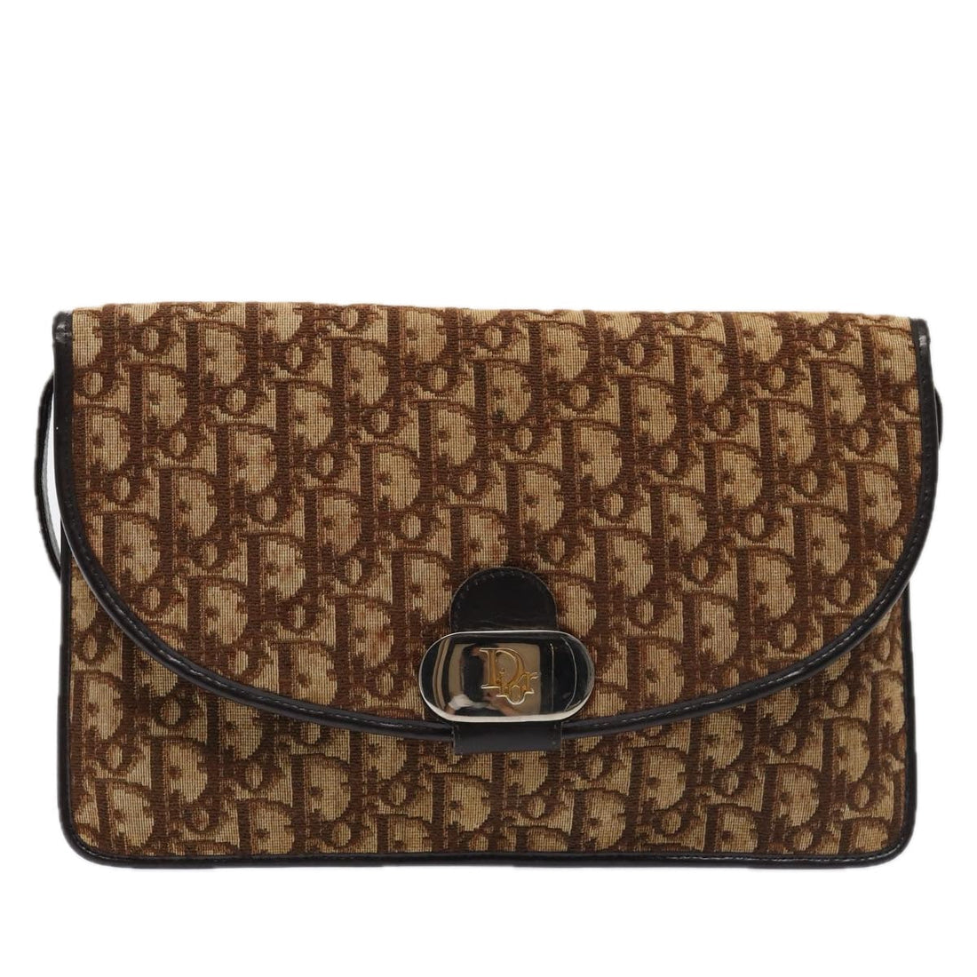 CHRISTIAN Top quality Dior Trotter Canvas Shoulder Bag Silver Brown Auth 88755