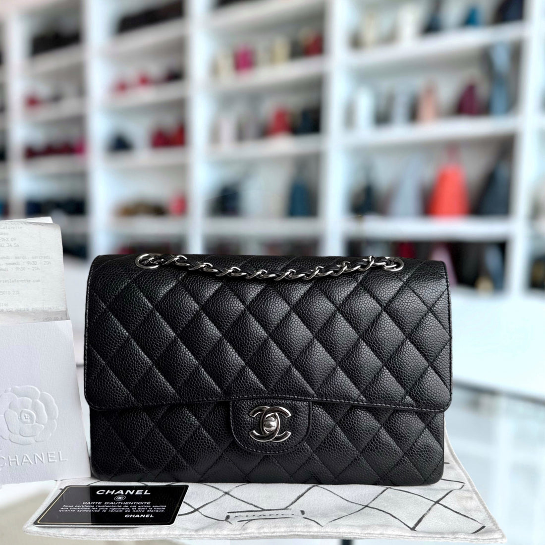 Chanel Classic Flap Medium - Togo/epsom/caviar/clemence/callfskin/cowhide/lambskin 25CM Quilted Black Silver Hardware Series 14