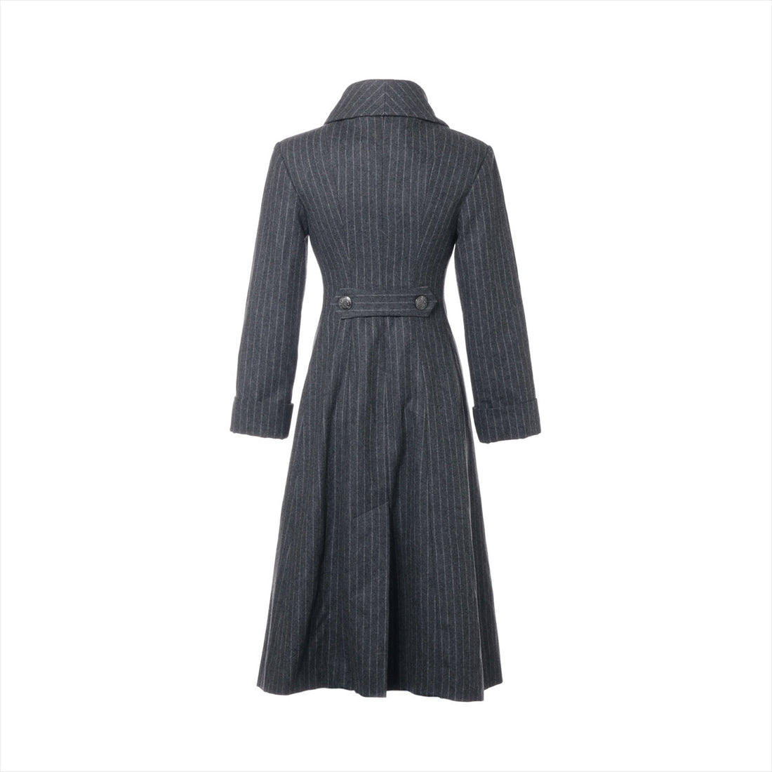 Chanel Coconut Button Wool  Silk Long Coat 34  Grey P59015 Strip