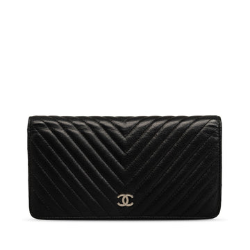 Chanel Chevron Cocono mark V titch Long Wallet Black Silver   CHANEL