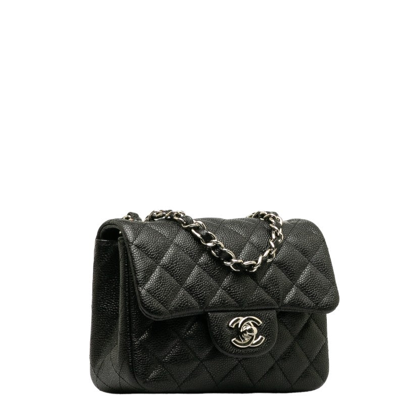 Chanel  Chanel Mini Mattress Shoulder Bag Caviar Skin Black Silver