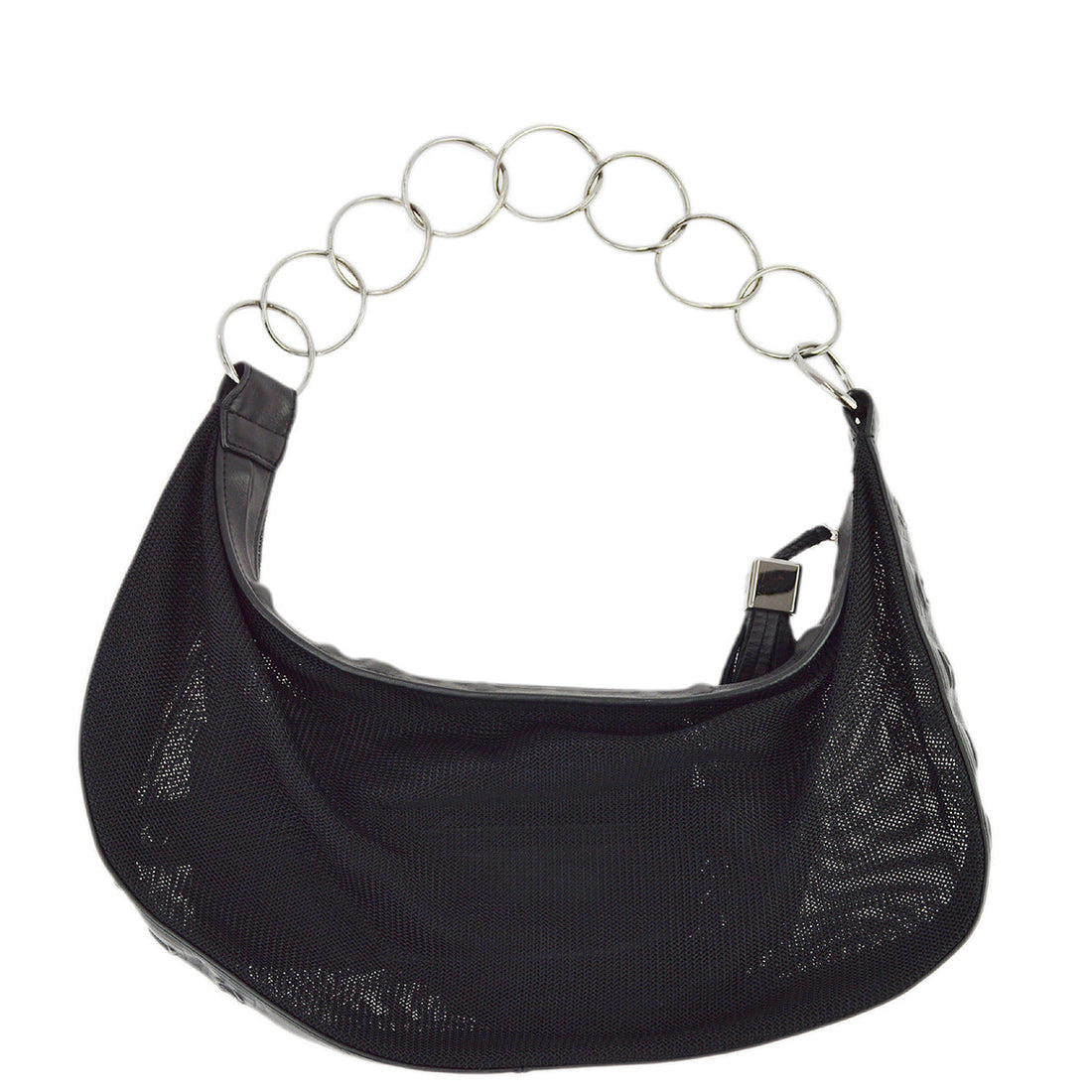 Chanel Black Canvas Fringe Mesh Shoulder Bag