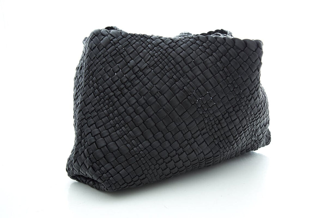Baemi Black Leather "Falor" Gugliola Woven Tote Handbag