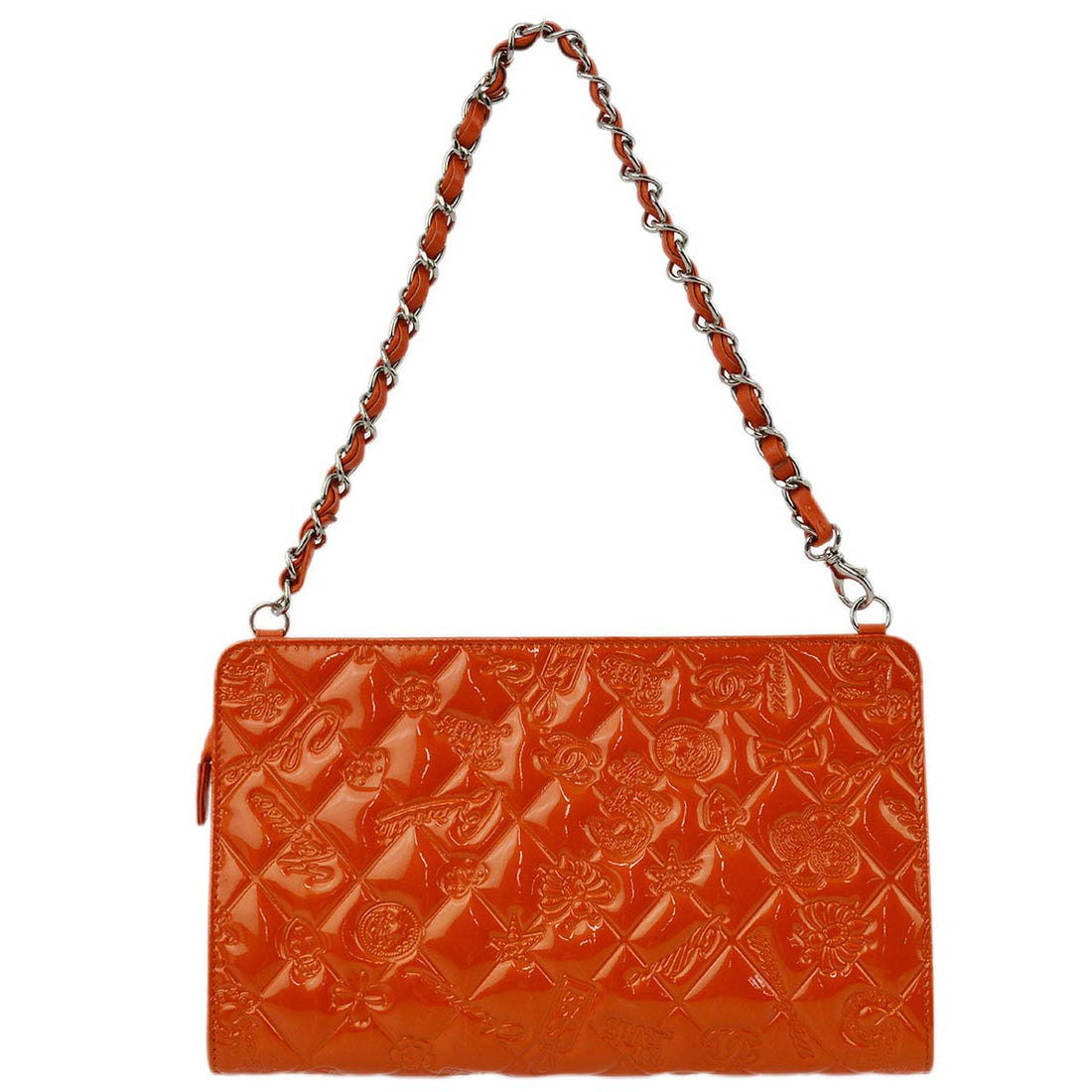 Chanel Orange  Leather Icon Chain Handbag