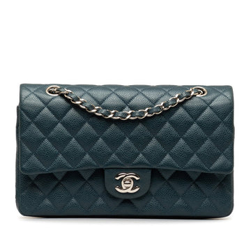 Chanel Mattrase 25 Coco Double Flap Chain Shoulder Bag Blue Silver Caviar S  CHANEL