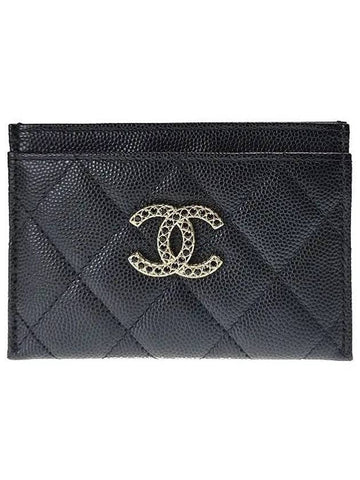 Card Holder Shiny Grained CalBNkin Strass Gold Black Chanel