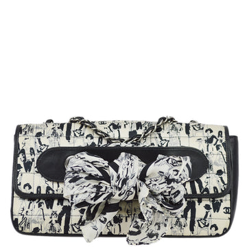 Chanel Black White Satin Straight Flap Mademoiselle Shoulder Bag
