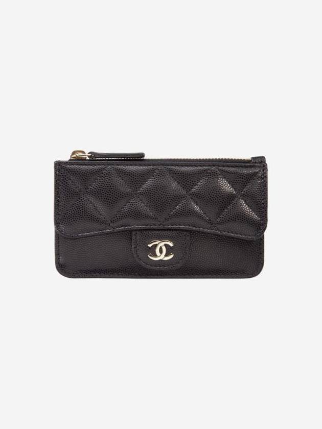 Classic Caviar Gold Hardware Zipper Card Wallet Black Chanel