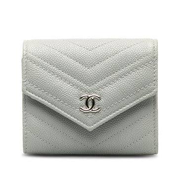 Chanel V titch Cocono mark Three Folded Wallet Compact Wallet Grey Caviar S  CHANEL