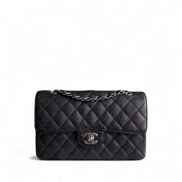 Chanel Classic Flap Small - Togo/epsom/caviar/clemence/callfskin/cowhide/lambskin 23CM Quilted Grained CalBNkin Black Silver Hardware Series 13