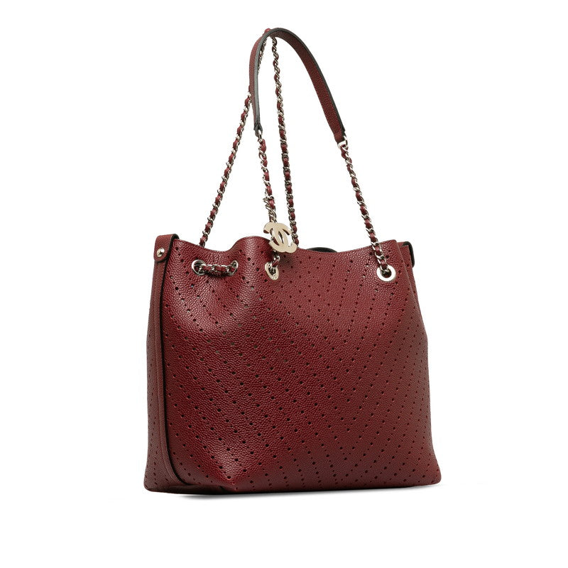 Chanel Cocono mark V  Chain Shoulder Bag Wine Red Leather Lady Chanel