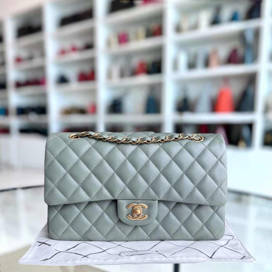 Chanel Classic Flap Medium - Togo/epsom/caviar/clemence/callfskin/cowhide/lambskin 25CM Quilted Light Green Gold Hardware Series 25