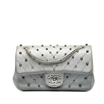 Chanel V Stitch Cocono mark Chain Shoulder Bag Silver Leather