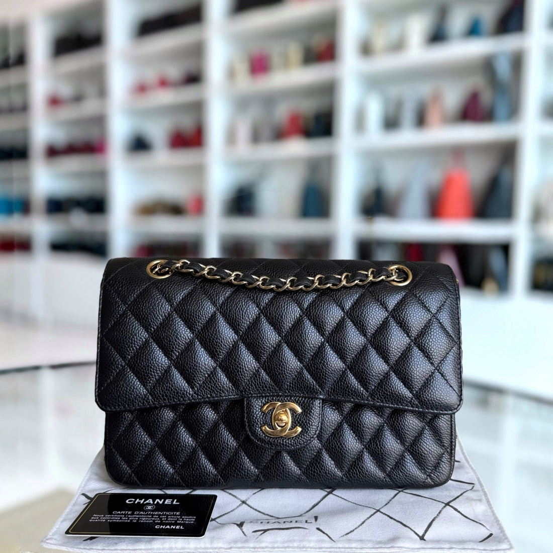 Chanel Classic Flap Medium - Togo/epsom/caviar/clemence/callfskin/cowhide/lambskin 25CM Quilted Black Gold Hardware Series 25