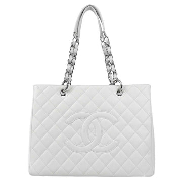 Chanel White Caviar Grand Shopping Tote GST Chain Handbag
