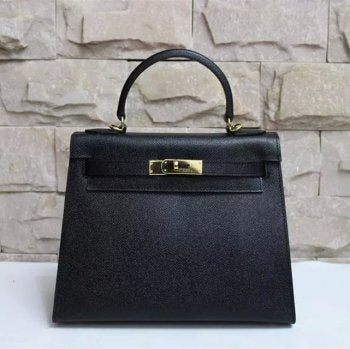 Hermes Kelly 28cm Leather Leather Handbag Black Gold