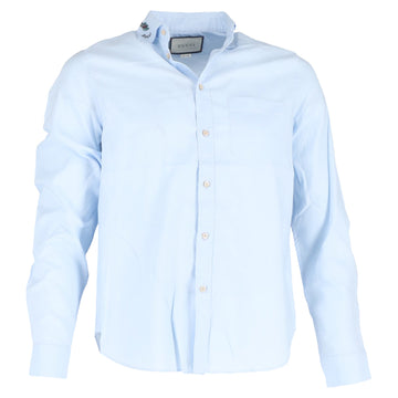 Gucci Dragon Printed Collar Long Sleeve Shirt in Light Blue Cotton