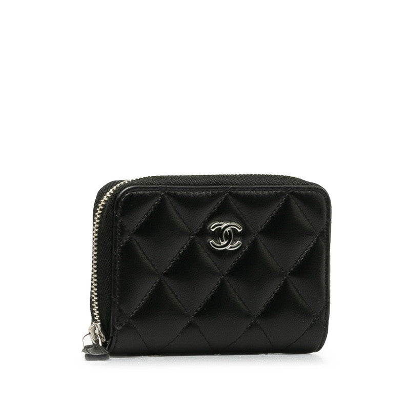 Chanel Coco Matrasse Round Fashner Coin Case Black Leather  Chanel