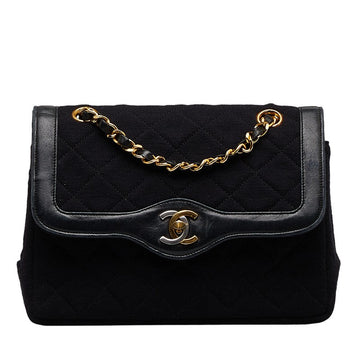 Chanel Mattress Cocono mark Double Flap 23 Chain houlder Bag Black Cotton Leather  CHANEL