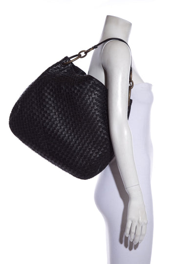 Bottega Veneta Black Large Intercciato Loop Hobo