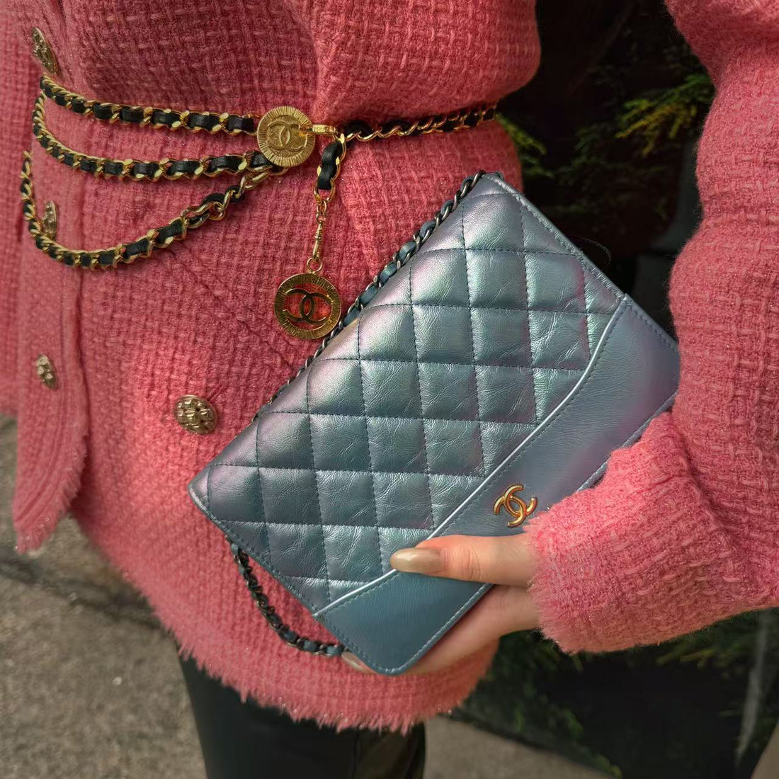 Chanel Iridescent Blue Wallet On Chain