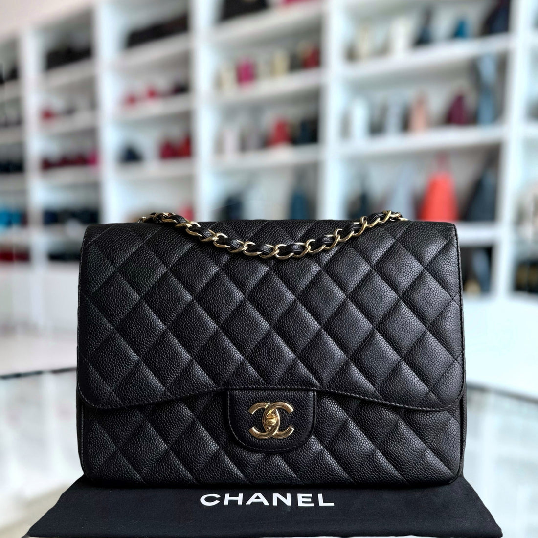 Chanel Classic Flap Maxi - Togo/epsom/caviar/clemence/callfskin/cowhide/lambskin 33CM Single Flap Black Gold Hardware Series 13