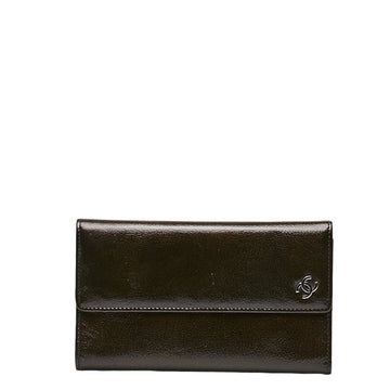 Chanel Cocono mark Three Folded Wallet Metal Curry  Leather  CHANEL