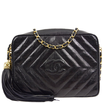 Chanel * 1989-1991 Black Lizard Camera Bag Small Shoulder Bag