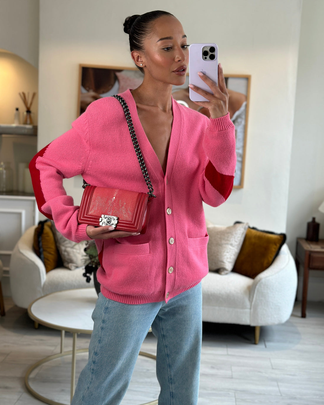Pearl Street Bags Chanel Coral Mini Boy Bag in Stingray and Lambskin Leather with Ruthenium Hardware