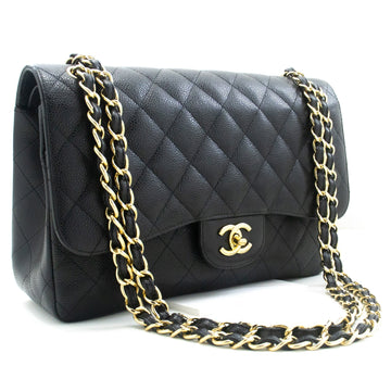 Chanel Classic Large " Grained CalBNkin Chain Shoulder Bag Black